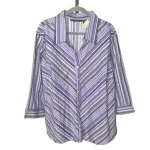 🌹Blue Diamond - “NWT” Purple Striped Button-Up Shirt - Size 22